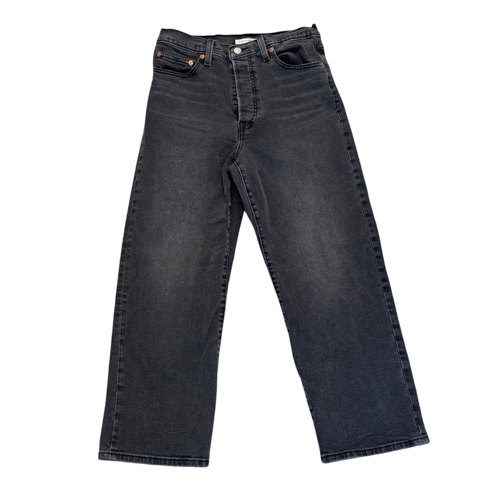 Levis Ribcage Straight Ankle Jeans Faded Black High Rise Button Fly Size 29